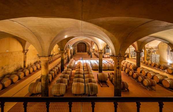 Chianti Classico vineyards with ancient hamlet, Siena - Tusc...